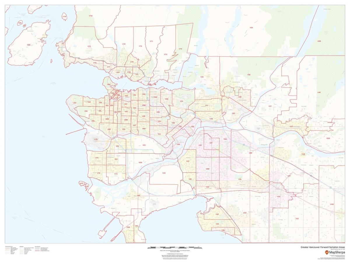 Mappa dei codici postali di Vancouver